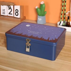 Storage |   Tin Key Convenient Box With Lock 1 Set Desktop Storage Box Vintage Style Jewelry Home & Kitchen Household Supplies