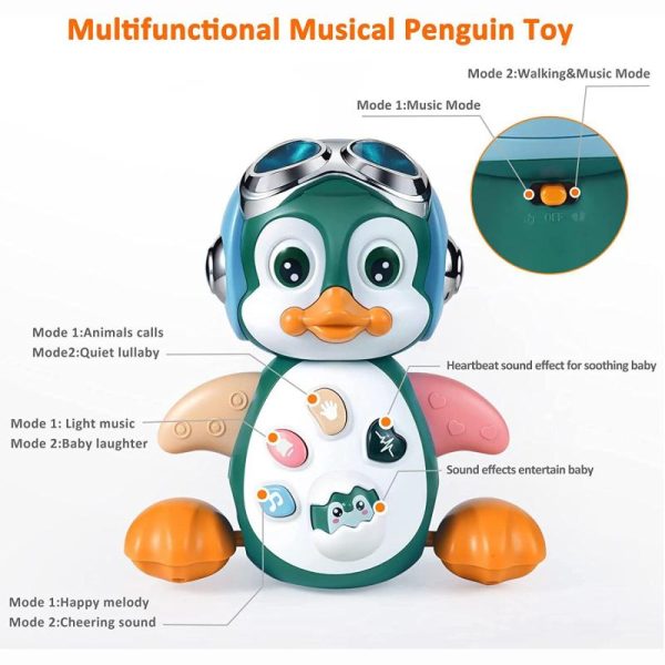 Toy Musical Instruments |   Baby Musical Toys, Infant Crawling Toy W/Lights Sounds, Interactive Penguin Early Educational Learning Moving Walking Baby Toy,1~3 Year Old Kids Toy Musical Instruments Toy Musical Instruments