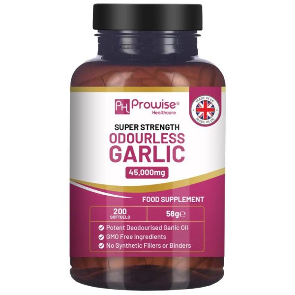 Vitamins & Food Supplements |   Premium Odourless Garlic Capsules 45,000Mg – 200 Softgels – Deodourised Garlic Oil Extract From Allium Sativum – Made In Uk By Prowise Health Vitamins & Food Supplements