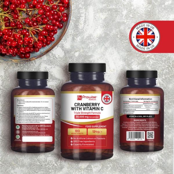 Vitamins & Food Supplements |   Triple Strength Cranberry 30,000Mg Added With Vitamin C I 180 Vegan Tablets I Uti Support For I Made In The Uk By Prowise Health Vitamins & Food Supplements