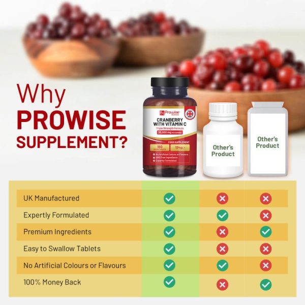 Vitamins & Food Supplements |   Triple Strength Cranberry 30,000Mg Added With Vitamin C I 180 Vegan Tablets I Uti Support For I Made In The Uk By Prowise Health Vitamins & Food Supplements