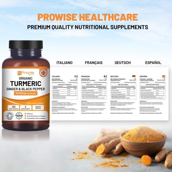 Vitamins & Food Supplements |   Turmeric Ginger Black Pepper 1440Mg  – 120 Capsules | Uk Made By Prowise Healthcare Health Vitamins & Food Supplements