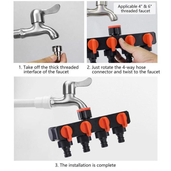 Watering & Irrigation |   4 Way Garden Hose Splitters Faucet Diverter Tap Hose Connector Hose Pipe Splitter 4 Way Water Outdoors & Garden Watering & Irrigation