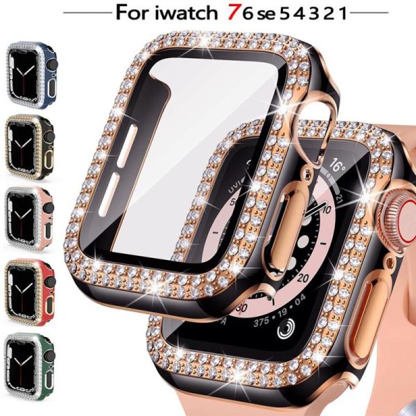 Wearables |   Case+Glass For Apple Watch 44Mm 45Mm 38Mm 42Mm 40Mm 41Mm Iwatch Accessories Diamond +Screen Protector For Iwatch Series 7 6 5 4 3 2 1 Electronics Wearables