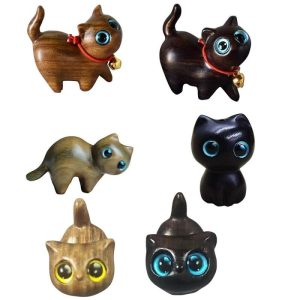 Home Decor |   Cat Miniature Figurines Sandalwood Hand Carving Animal Sculpture Craft Desk Ornaments Birthday Gift Home & Kitchen Home Decor