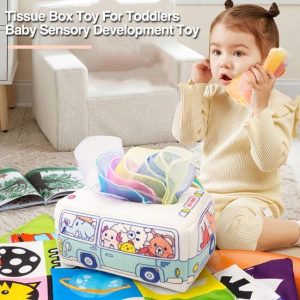 Household Supplies |   Colorful Tissue Box Baby Sensory Toys Cartoon Animals Pattern Soft Tissue Box With Crinkle Paper Home & Kitchen Household Supplies