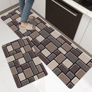 Home Textiles |   Anti Fatigue Kitchen Rugs, Waterproof  Brown Brick Print Non-Slip Thick Cushioned Kitchen Mat Heavy Duty Comfort Standing Mat For Kitchen Home & Kitchen Home Textiles