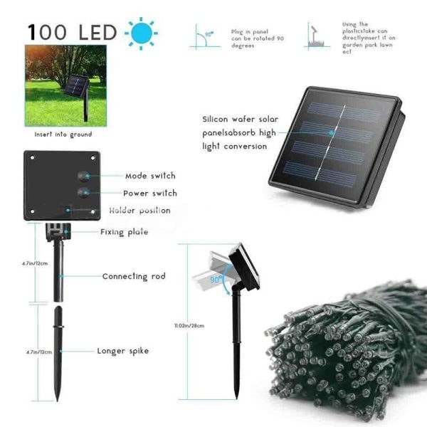 Lighting |   100Led Outdoor Led Solar String Lights Fairy Light Solar Powered Garland Lights 8 Mode Garden Wedding Decoration Waterproof Home & Kitchen Lighting