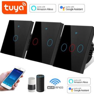 Smart Home |   Eu Standard Tuya Smart Life Wifi Wall Switch 1/2/3 Gang 1 Way 220V Glass Panel Touch Switch Voice Control Smart Switch Works With Alexa Google Home Electronics Smart Home