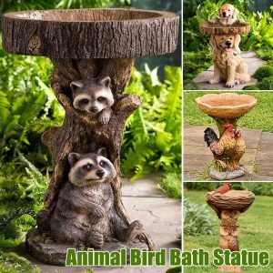 Green & Landscaping |   New Resin Animal Raccoon Dog Rooster Owl Bird Bath Courtyard Balcony Resin Animal Statue Resin Antique Garden Bird Bath Green & Landscaping Green & Landscaping